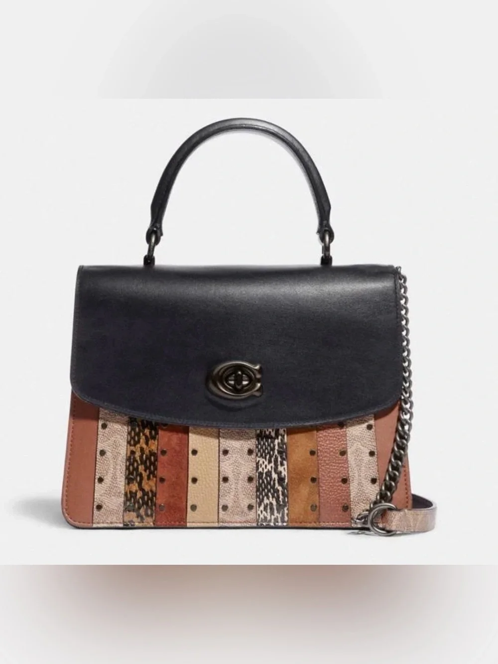 NWT Coach Parker Top Handle with Patchwork Stripe & Rivets/Multi